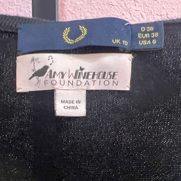 Fred Perry Amy Winehouse Argyle Mini Jumper Knit Sweater Dress Black Gold Size 6 - Picture 2 of 6